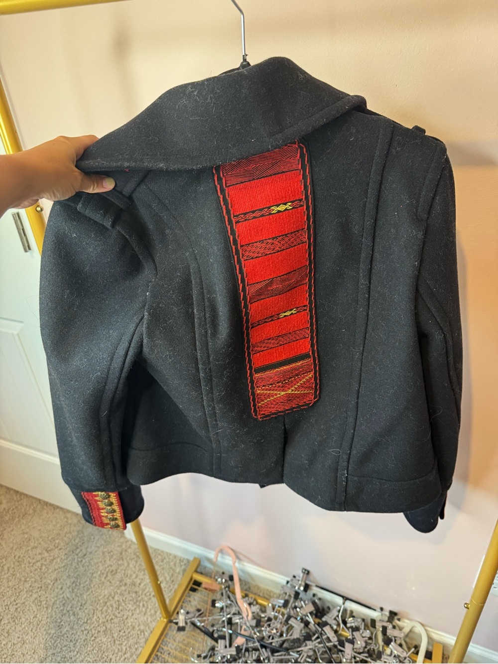 Free People Black Peacoat with Red Accents - Picture 4 of 5